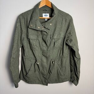 Old Navy Women's Zip Up Linen Field‎ Jacket Collared Army Green Medium Outdoor